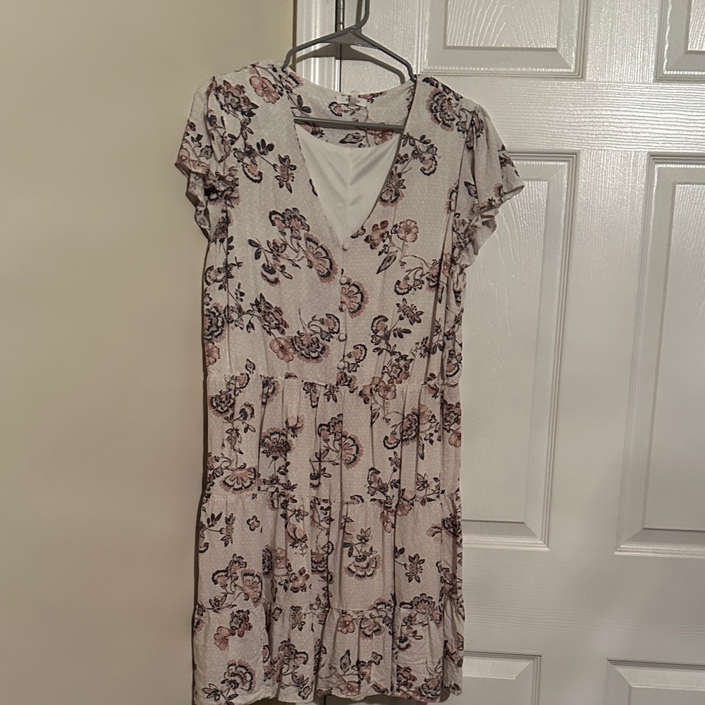 Maurices Cream and Pink Floral Midi Dress